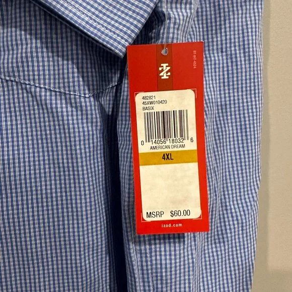 Izod men’s blue check dress shirt, 4XLT - Picture 3 of 5